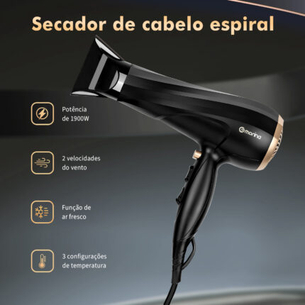 Secador de cabelo, secador de cabelo, Secador de cabelo 110 V-127V 1900W Preto/Dourado, secador de cabelo elétrico